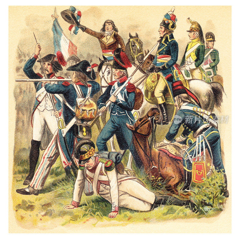 历史军服从法国- 1789-1799(法国革命)-复古插图